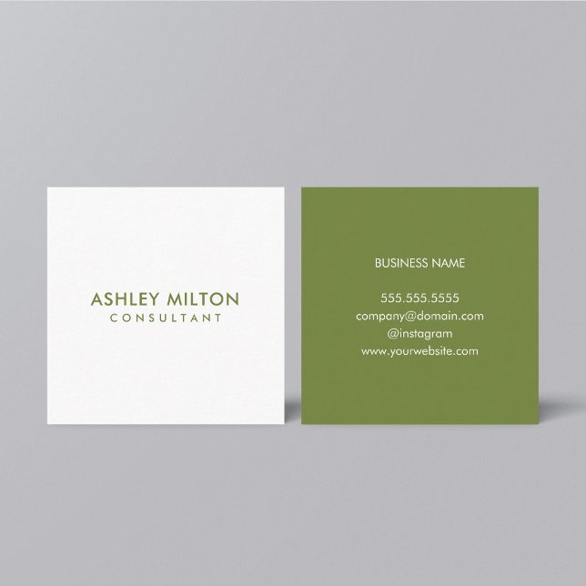 Minimal Elegant Olive Green White Consultant Square Business Card (Creator Uploaded)