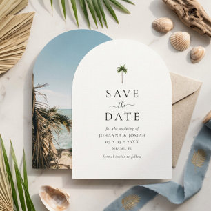 Minimal Elegant Palm Tree Arch Photo Wedding Save The Date