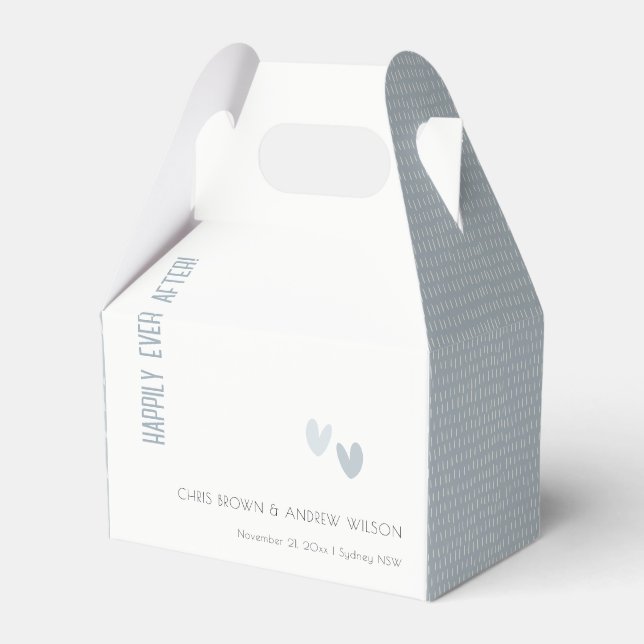 Minimal Elegant Pastel Dusky Blue Hearts Wedding Favor Boxes (Front Side)
