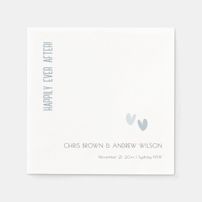 Minimal Elegant Pastel Dusky Blue Hearts Wedding Napkins (Front)