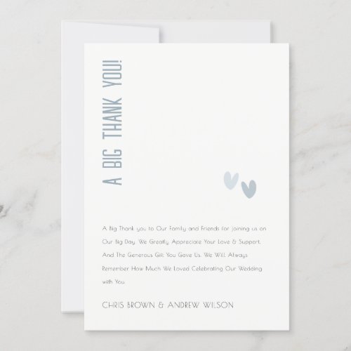 Minimal Elegant Pastel Dusky Blue Hearts Wedding Thank You Card