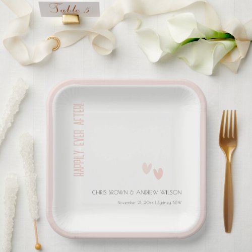 Minimal Elegant Pastel Dusky Pink Hearts Wedding Paper Plates