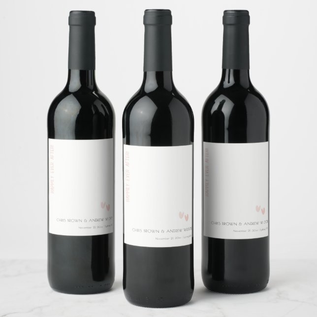 Minimal Elegant Pastel Dusky Pink Hearts Wedding Wine Label (Bottles)