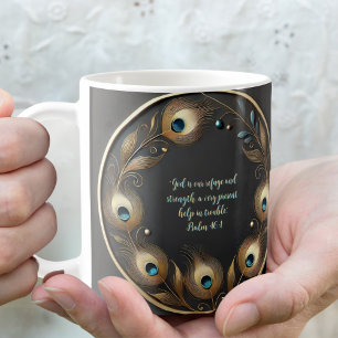 Minimal Elegant Peacock Feathers Customizable Coffee Mug