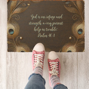 Minimal Elegant Peacock Feathers Customizable Fiber Doormat