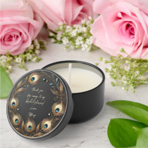 Minimal Elegant Peacock Feathers Customizable Mini Candle Favors