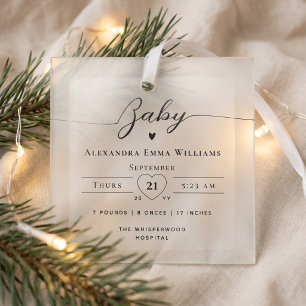 Minimal Elegant Personalized Baby Name Birth Stats Glass Ornament