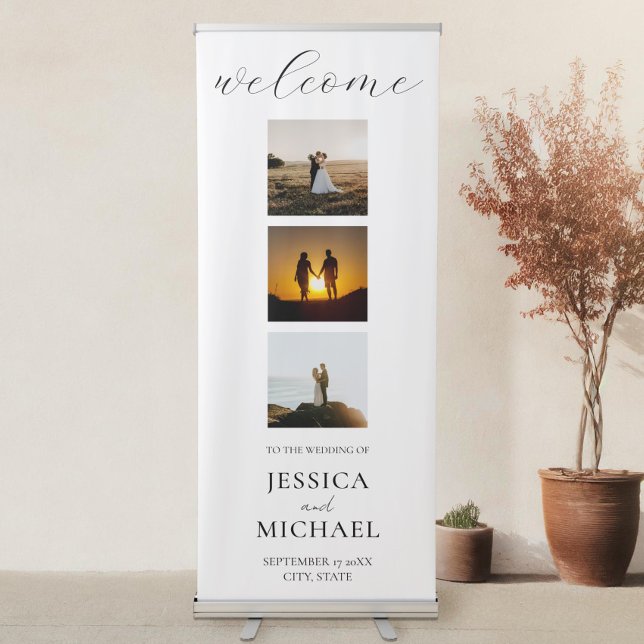 Minimal Elegant Photo Collage Welcome Wedding Retractable Banner (Creator Uploaded)