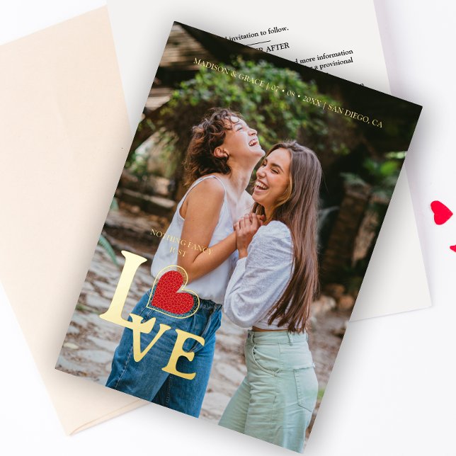 Minimal Elegant Photo Trendy Fake Lace Red Heart Foil Invitation (Creator Uploaded)