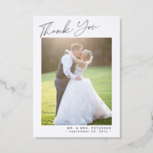 Minimal elegant photo wedding thank you letterpress photo cards
