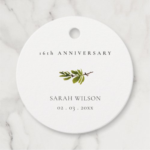 Minimal Elegant Pine Branch Any Year Anniversary Favor Tags