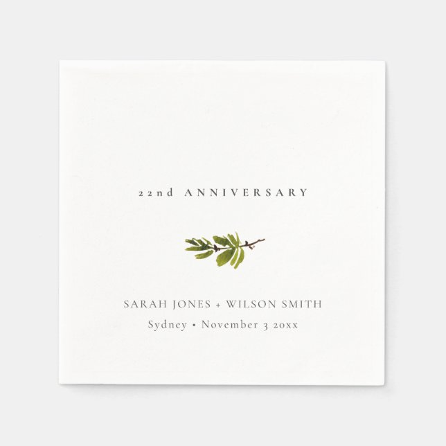 Minimal Elegant Pine Branch Any Year Anniversary Napkins (Front)
