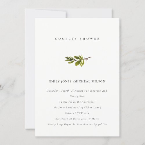 Minimal Elegant Pine Branch Couples Shower Invite