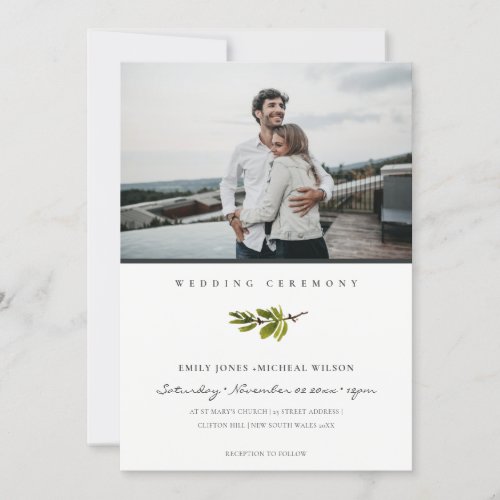 Minimal Elegant Pine Branch Photo Wedding Invite