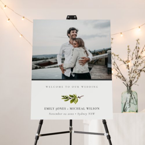 Minimal Elegant Pine Branch Photo Wedding Welcome Foam Board