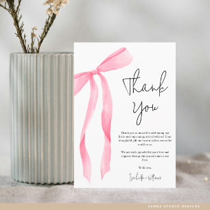 Minimal Elegant Pink Bow Baby Shower Thank You Card