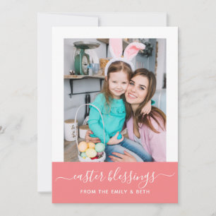 Minimal Elegant Pink Script Family Photo Easter Holiday Card