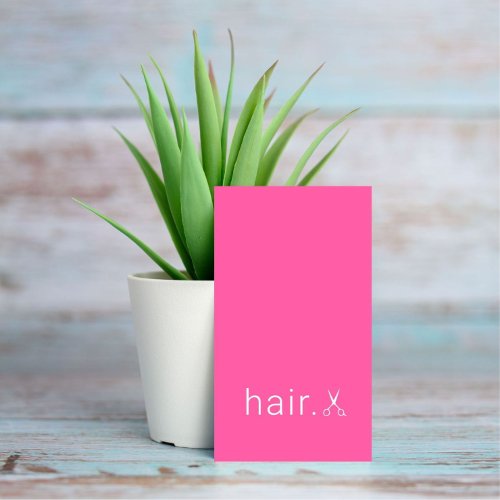 Minimal Elegant Pink White Scissors Hairstylist Business Card