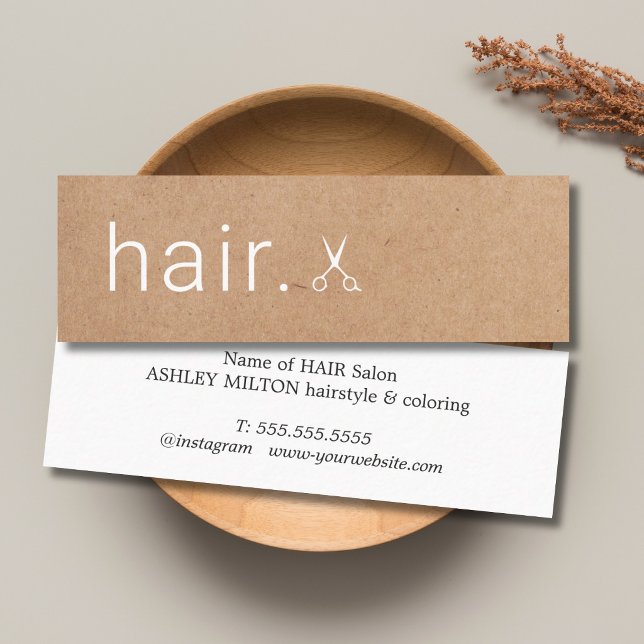 Minimal Elegant Printed Kraft Scissors Hairstylist Mini Business Card (Creator Uploaded)