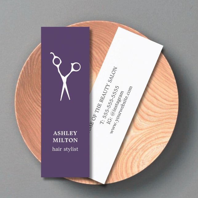 Minimal Elegant Purple White Scissors Hairstylist Mini Business Card (Creator Uploaded)