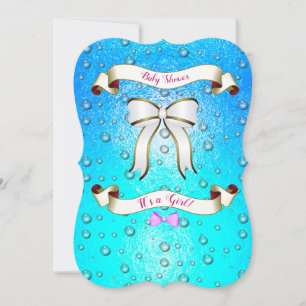 Minimal Elegant Ribbon Aqua Background Invitation