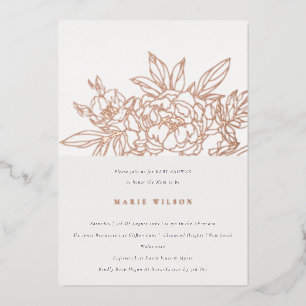 Minimal Elegant Rose Floral Sketch Baby Shower Foil Invitation