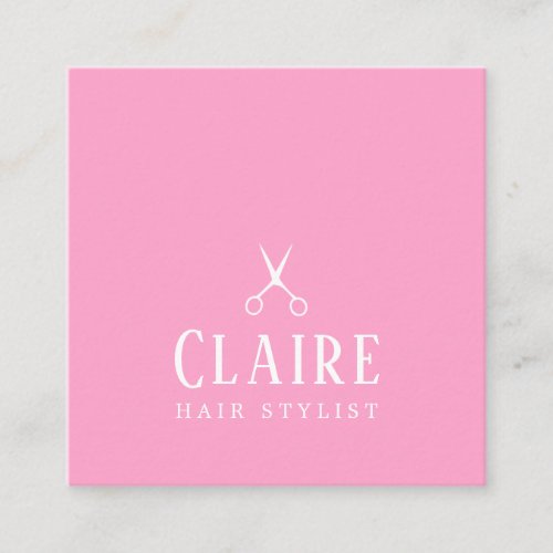 Minimal Elegant Rose White Scissors Hairstylist Square Business Card