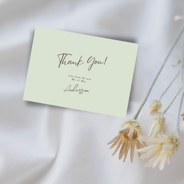 Minimal Elegant Sage Green Handwritten Wedding Thank You Card (Creator Uploaded)
