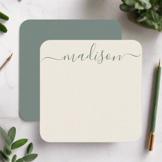 Minimal Elegant Sage Green Typography Script Note Card (Creator Uploaded)