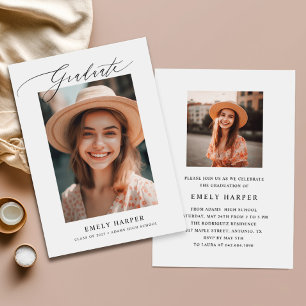 Minimal Elegant Script 2 Photo Graduation Party Invitation