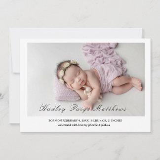 Minimal Elegant Script Baby Girl Arrival Card