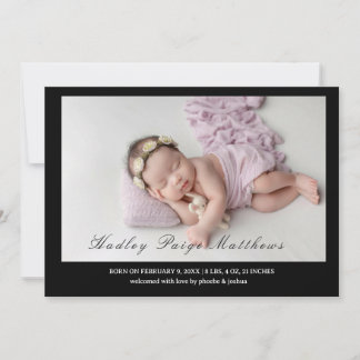 Minimal Elegant Script Baby Girl Arrival Card
