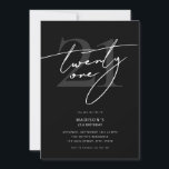 Minimal Elegant Script Black 21st Birthday Party Invitation<br><div class="desc">Modern minimal 21st birthday party invitation featuring simple design with elegant handwritten script typography.</div>