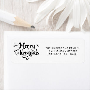 Minimal Elegant Script Black White Merry Christmas Label