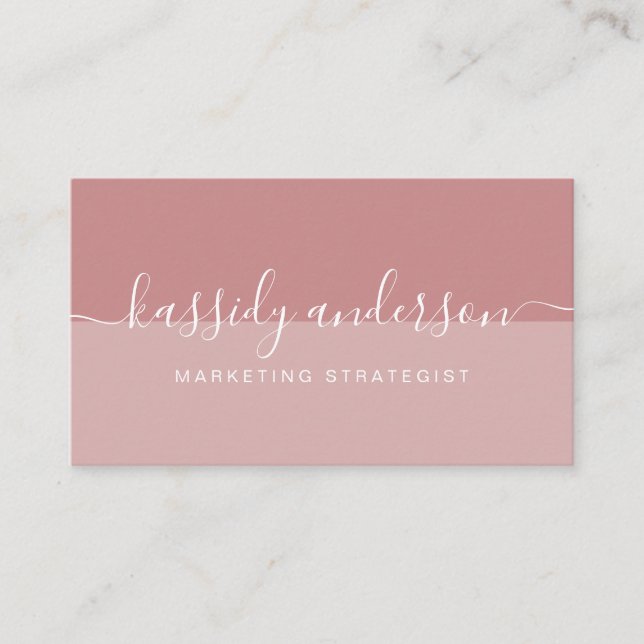 Minimal Elegant Script Business Logo Two-Tone Pink Card (Front)