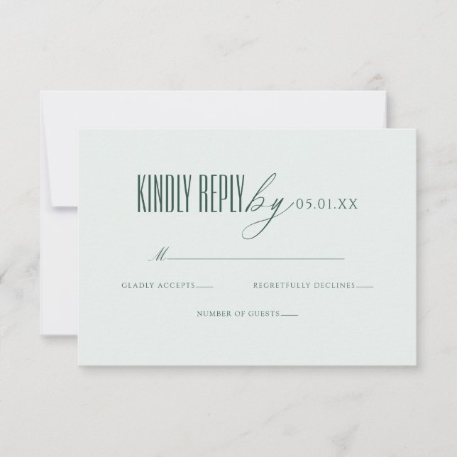Minimal Elegant Script Green QR Code Wedding RSVP (Front)