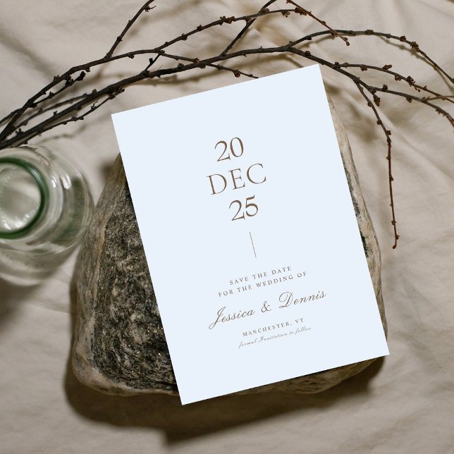 Minimal Elegant Script Light Blue Save the Date Invitation (Creator Uploaded)