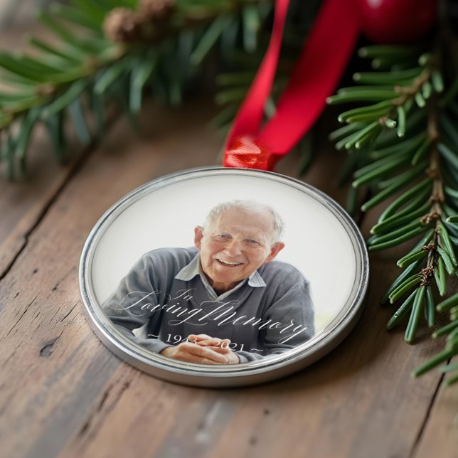 Minimal Elegant Script Loving Memory Custom Photo Glass Ornament (Minimal Elegant Script Loving Memory Custom Photo Glass Ornament)