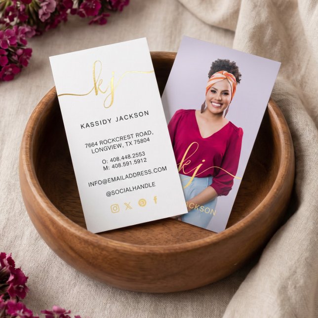 Minimal Elegant Script Monogram Professional Photo Foil Business Cards (Minimal Elegant Script Monogram Professional Photo Foil Business Cards)