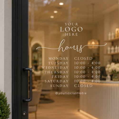 Minimal Elegant Script Opening Hours Business Logo Window Cling