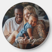 Minimal Elegant Script Personalized Daddy Photo Wireless Charger (Front)