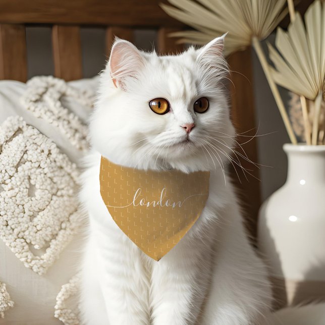 Minimal Elegant Script Pet Name Monogram Pattern Pet Bandana Collar (Minimal Elegant Script Pet Name Monogram Pattern Pet Bandana Collar)