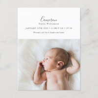 Minimal Elegant Script Photo Birth Announcement
