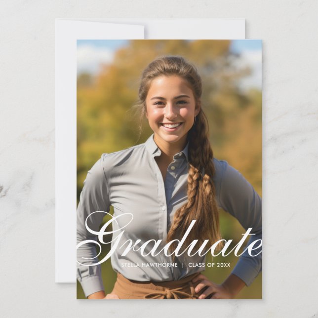 Minimal Elegant Script Photo Graduation Announcement (Front)