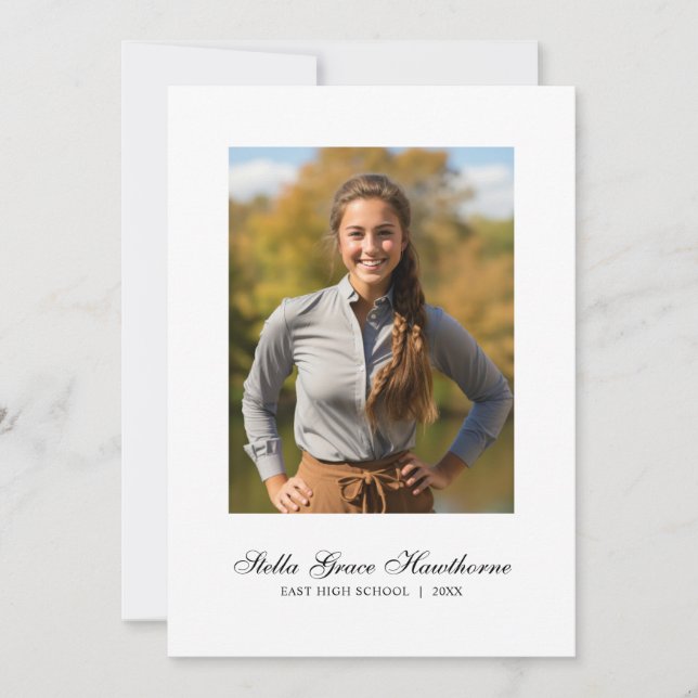 Minimal Elegant Script Photo Graduation Announcement (Front)