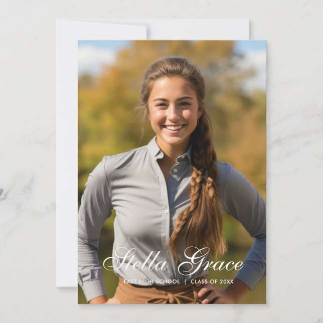 Minimal Elegant Script Photo Graduation Announcement (Front)