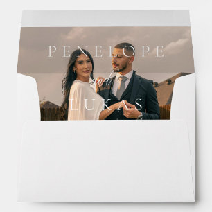 Minimal Elegant Script Photo Wedding Envelope
