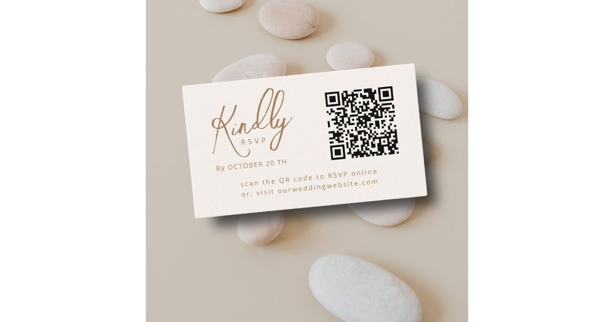 Answer Booklet Script Qr Code Photo Minimal Elegant Script QR code Boho Wedding RSVP Enclosure Card | Zazzle
