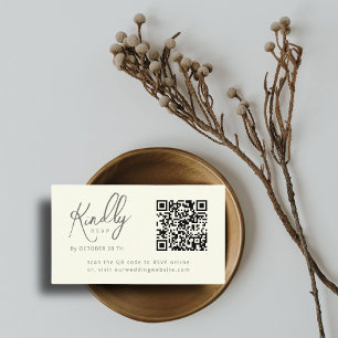 Minimal Elegant Script QR code Ivory Wedding RSVP Enclosure Card