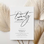Minimal Elegant Script White 21st Birthday Party Invitation<br><div class="desc">Modern minimal 21st birthday party invitation featuring simple design with elegant handwritten script typography.</div>